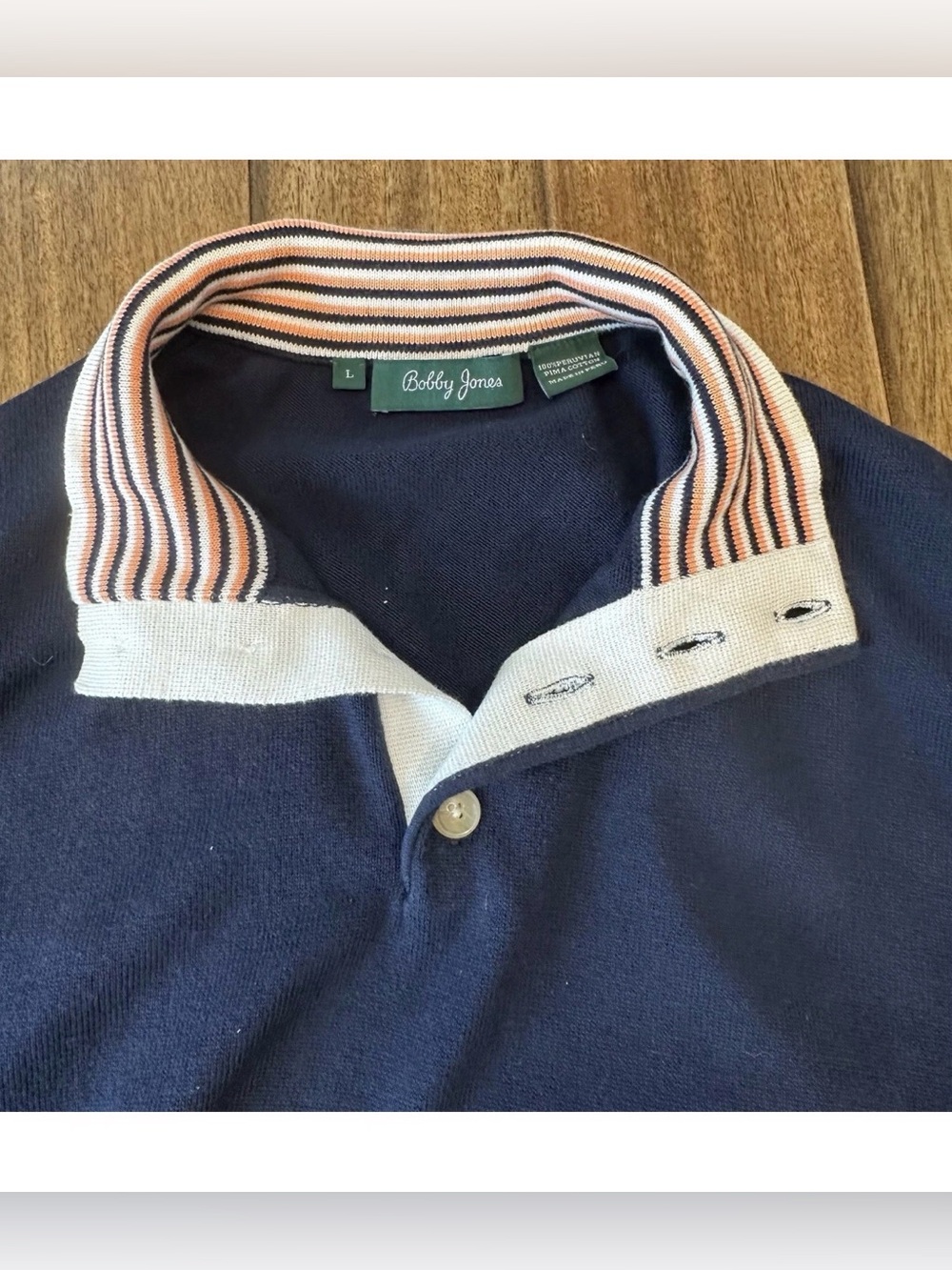 Bobby Jones 100% Peruvian PimaCotton Polo Sweater Mens Large Navy Knit Collared